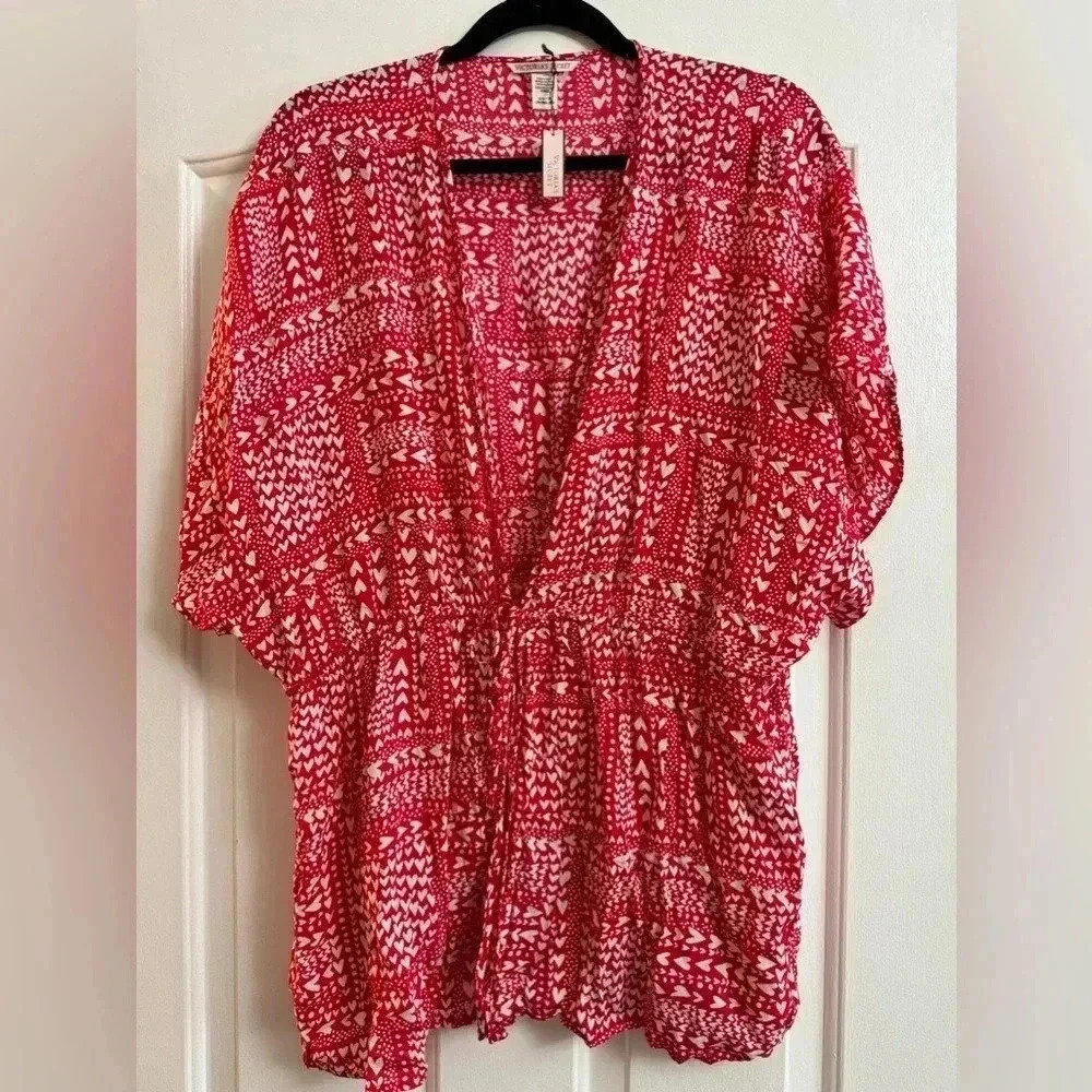 Victoria’s Secret Kimono Hearts Valentines Day Swim Coverup Top Cinch Waist OS - Picture 2 of 12